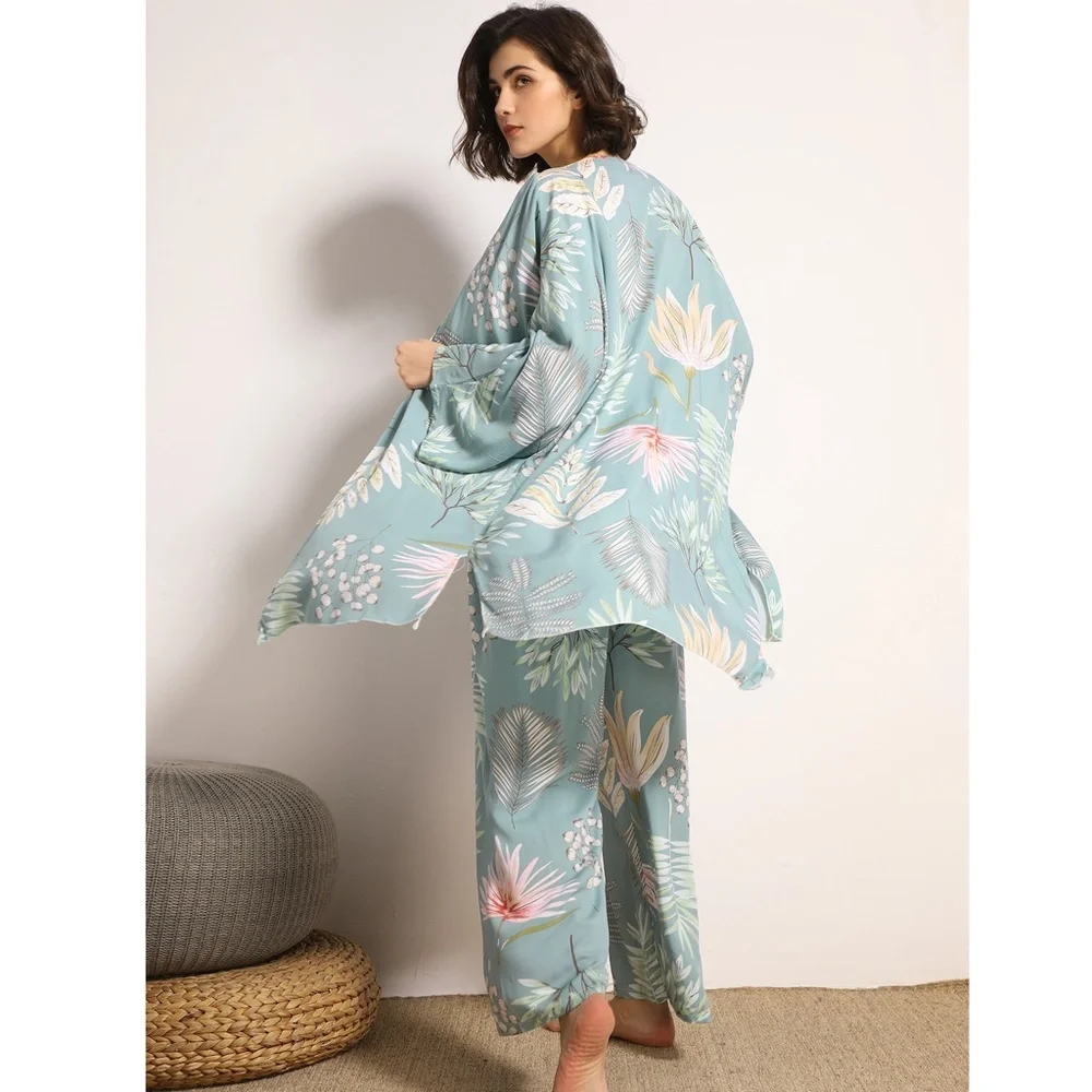 3 Piece Pastel Green Floral Print Pajama Set - Picture 2 of 16